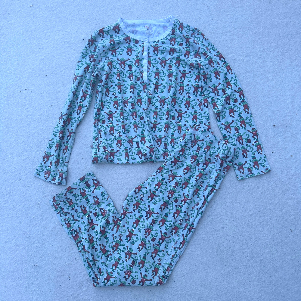 Roller Rabbit Monkey Mas Pajama Set Womens' Size XS Green Red Pima Cotton